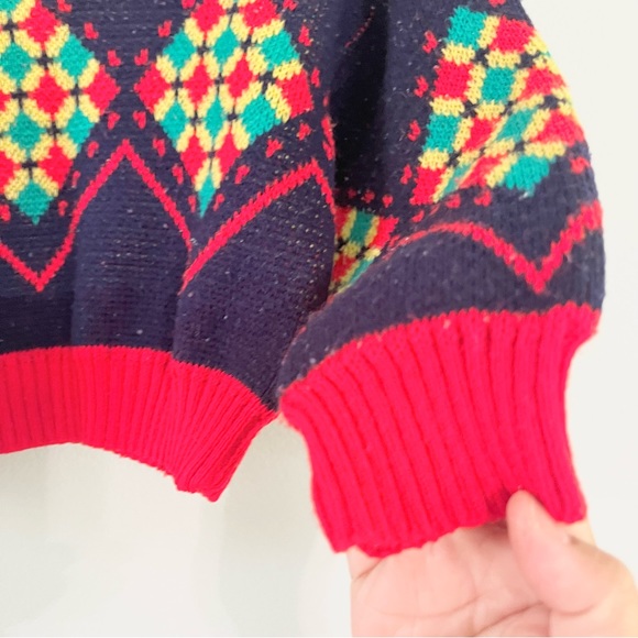 Vintage JPI Company Infant Sweater Red Blue Argyle Style w Diamonds Approx 18Mos - Picture 4 of 6